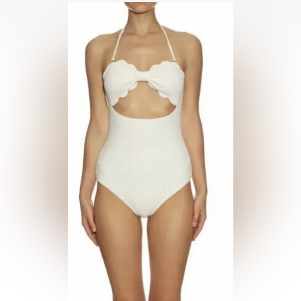 Marysia One Piece Swimsuit White Antibes scallop-edge Medium M Cut Out New